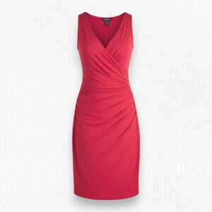 Lauren Ralph Lauren Red Wrap V Neck Knee Length Work Classic Dress Size Medium